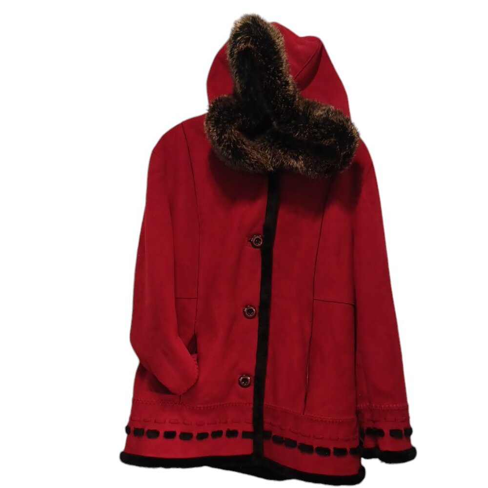 L Red Faux Suede/ Plush Warm Winter Jacket (4618
